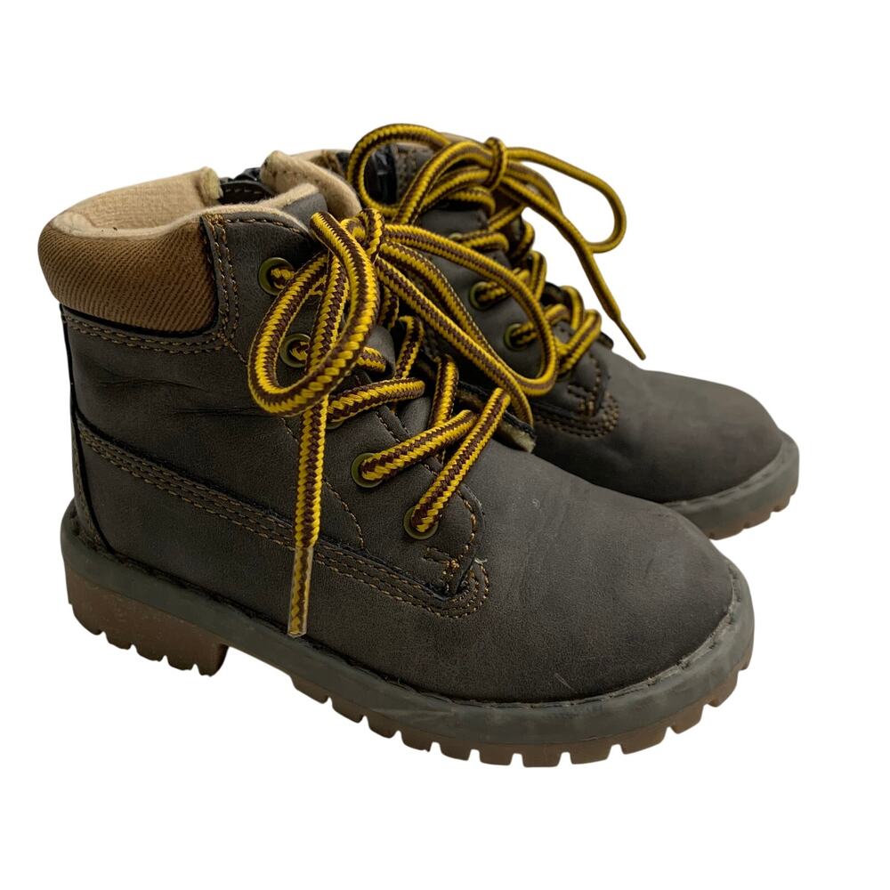 Highland Creek Boys Sz 8 Lil Brady Hiking Combat Boots Brown Gray Weatherproof